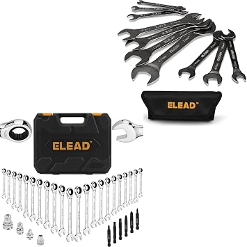 ELEAD 10-Piece Metric Super-Thin Open End Wrench Set & 33-Piece Combination Ratchet Wrench Set