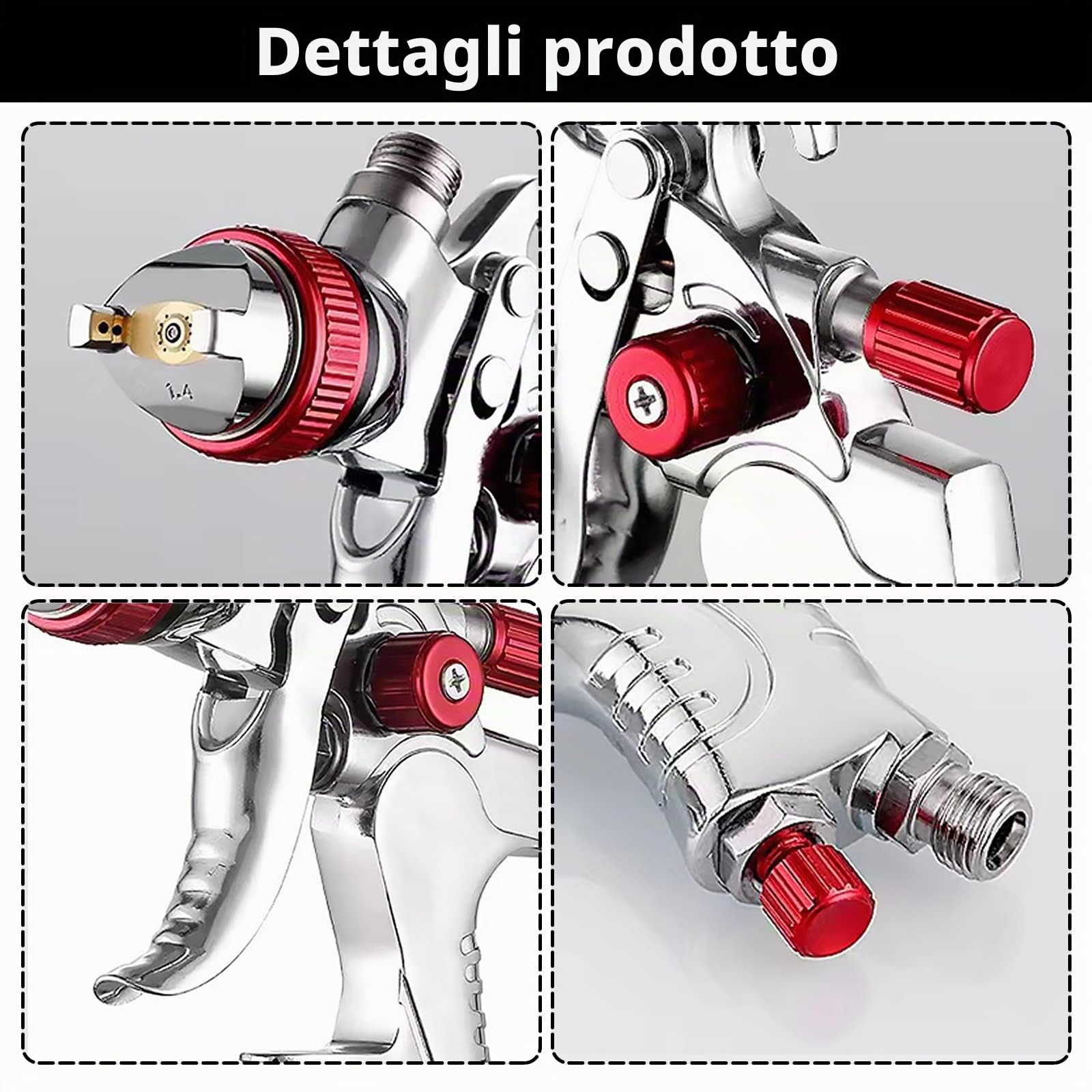 Pistola per Verniciatura ad Aria Compressa, Pistola a Spruzzo con 10 Bicchieri con Coperchio Pistola a Spruzzo Professionale con Sistema di Miscelazione, Regolatore di Pressione per