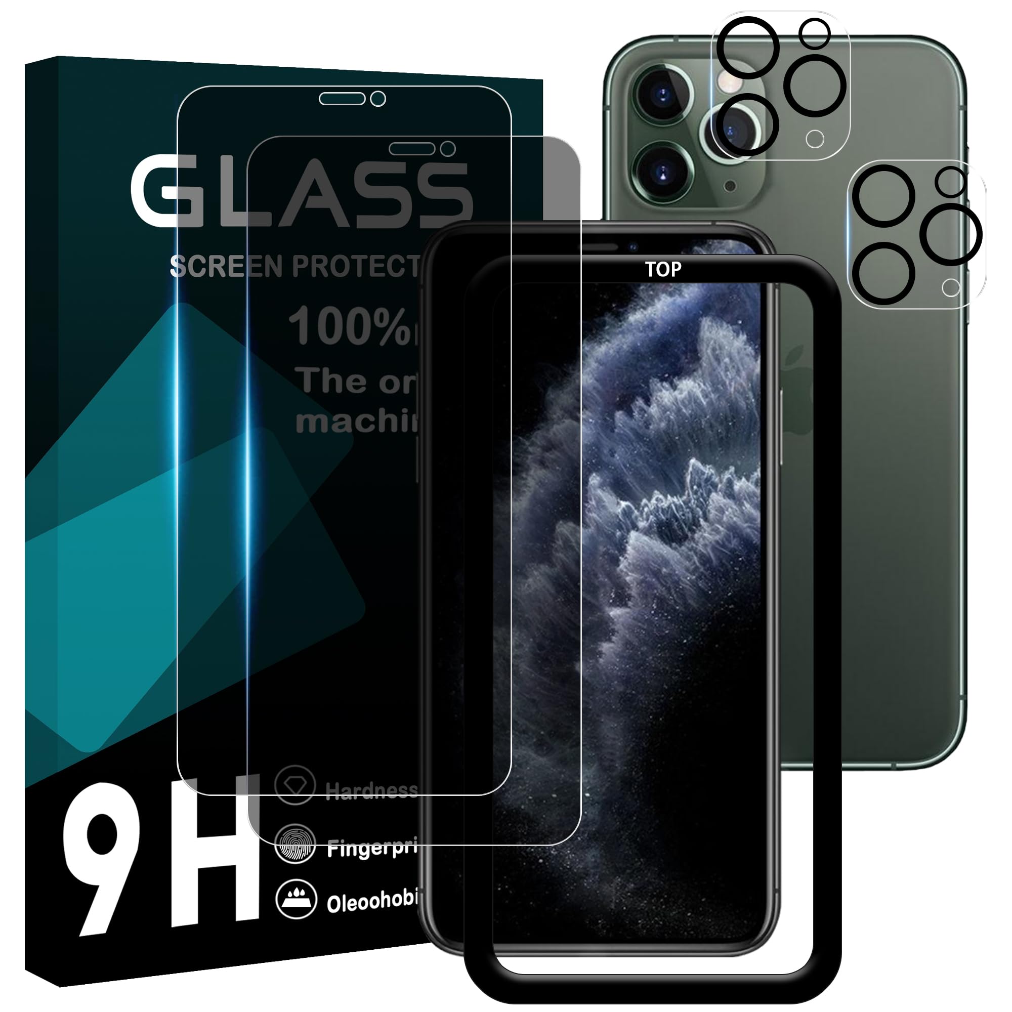 対応 iPhone 11 Pro ガラスフイルム 覗き見防止 【2+2枚セット AGC旭硝子 ガイド枠付き 】iPhone11 pro フイルム のぞき見防止 (2枚) + レンズ保護フィルム (2枚) アイホン11 プロ 液晶 保護フィルム のぞき見 プライバシーフィルム 強化ガラス 【 硬度9H 飛散防止 気泡ゼロ 高感度 指紋防止 ラウンドエッジ加工 】TZ-IP11P-FK221