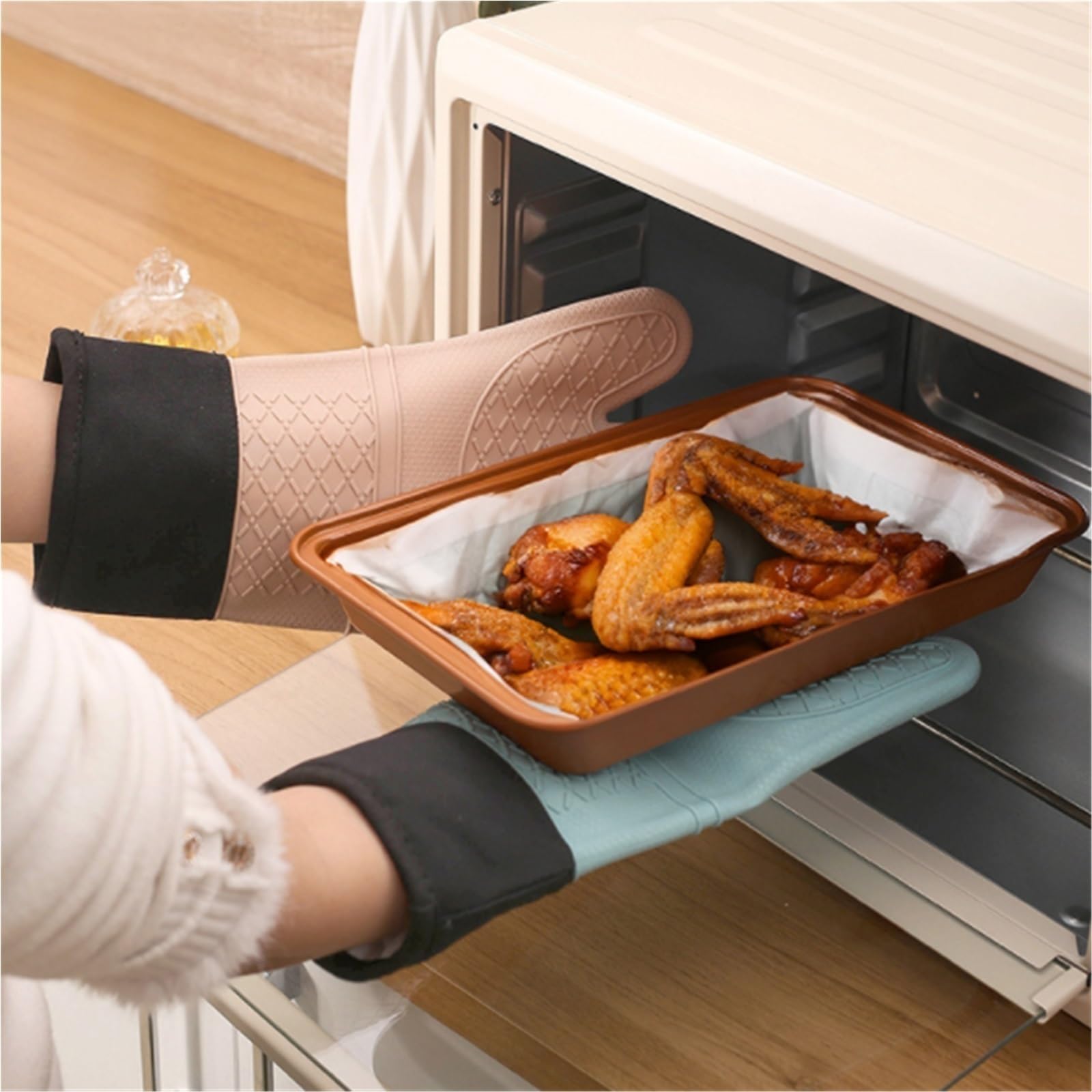 Rękawice do Pieczenia, 1 Para Silikonowych Rękawic Kuchennych Odpornych Na Ciepło Do Grilla W Kuchence Mikrofalowej I Pieczenia Idealne do Gotowania(Orange-OY pattern)