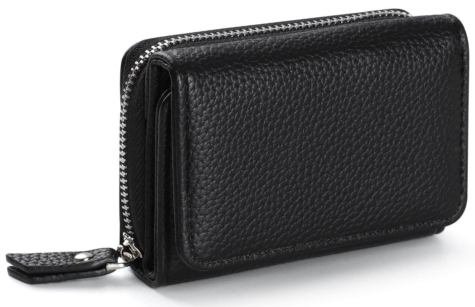 RRANCharltu Geldbörse Damen Klein Leder Kleines Portemonnaie Damen Mini Geldbeutel mit Zipper Münzfach Kartenfächer, Schwarz