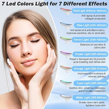 Neck Face Lifting Device, 7 LED Facial Massager with -5°C Cooling Head, 45°C EMS Microcurrent Massage 6 Modes 4 Intensity Levels, Anti-Wrinkle, Skin Tightening for Face Neck Eye Body Care Toning