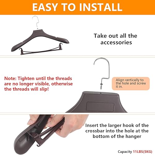 Miniatura 7 de DEDU Paquete de 15 perchas de traje para hombres, perchas marrones extra anchas antideslizantes de ancho 17.7 pulgadas, plástico grueso con barra