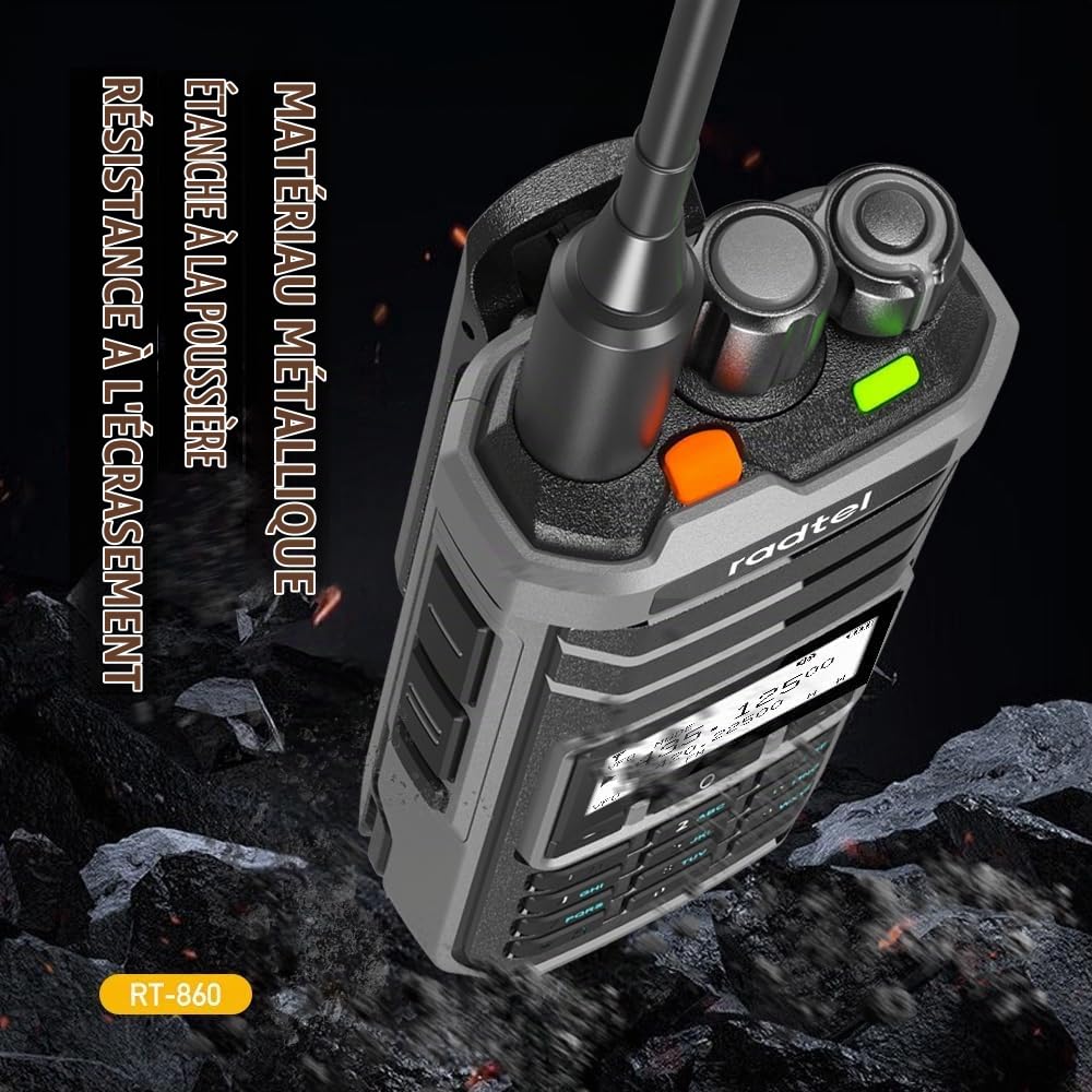 Radtel RT-860 Radio Amateur Multibande HF UHF VHF Bi-Bande avec Réception AM USB LSB CW CB LW MW SW SSB, 1024 Canaux, Batterie 2000mAh, Recharge Type-C (avec Antennes SW/MW)