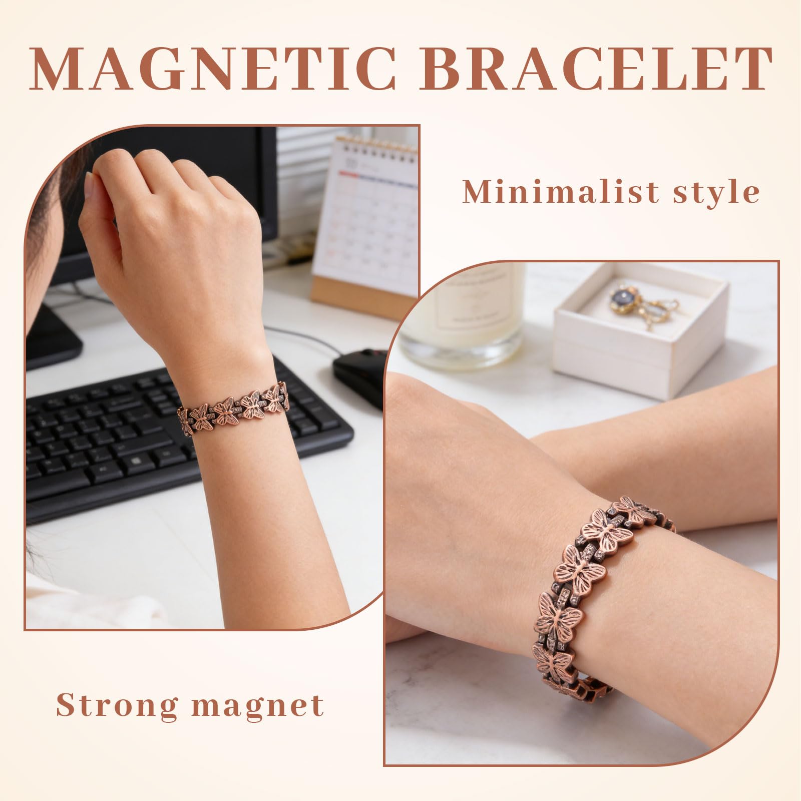 Bracelet en Cuivre pour Femmes, Bracelet Magnétique, Bracelet en Cuivre Réglable avec Forte Puissance Magnétique, Bijou Cadeau pour Femmes