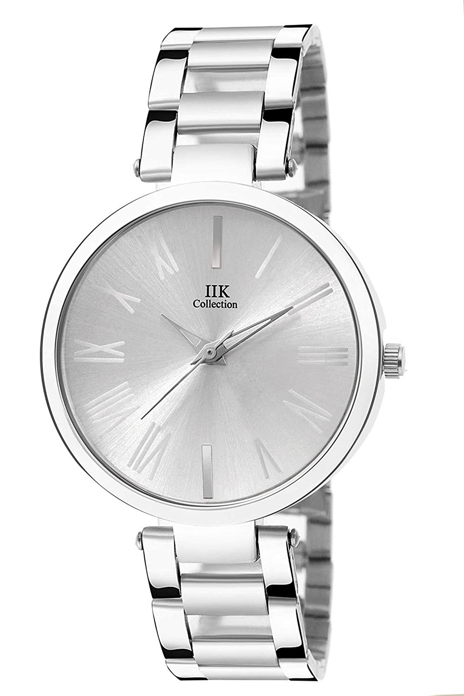 IIK COLLECTION Watch for Women Round Studded Dial |Day and Date Quartz Movemnet |Long Battery Life|Stainless Steel Bracelet Chain Strap|Double Lock Clasp Safety Watches for Girls