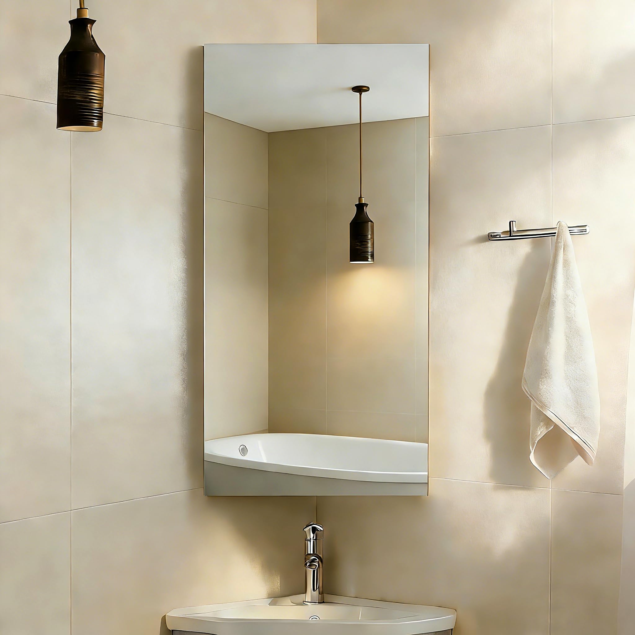 CLIPOP Corner Bathroom Cabinet Wall Mounted Storage Corner Shelf with Mirror Wooden Toilet Mirrored Cabinet for Bedroom Living Room Bathroom