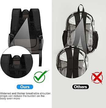 Clear Backpack Heavy Duty Transparent Backpack for Security Travel Work (Black)