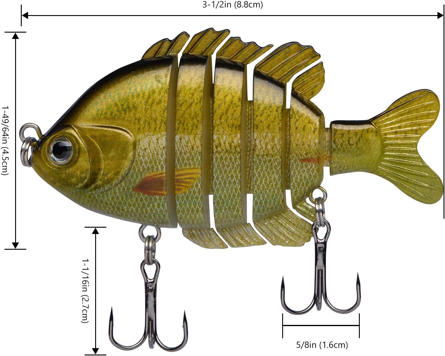 BASSDASH SwimPanfish Multi Jointed Panfish Bluegill Swimbaits Hard Topwater Bass Lures Fishing Lure Crank Saltwater 3.5in/0.85oz,Pack of 4