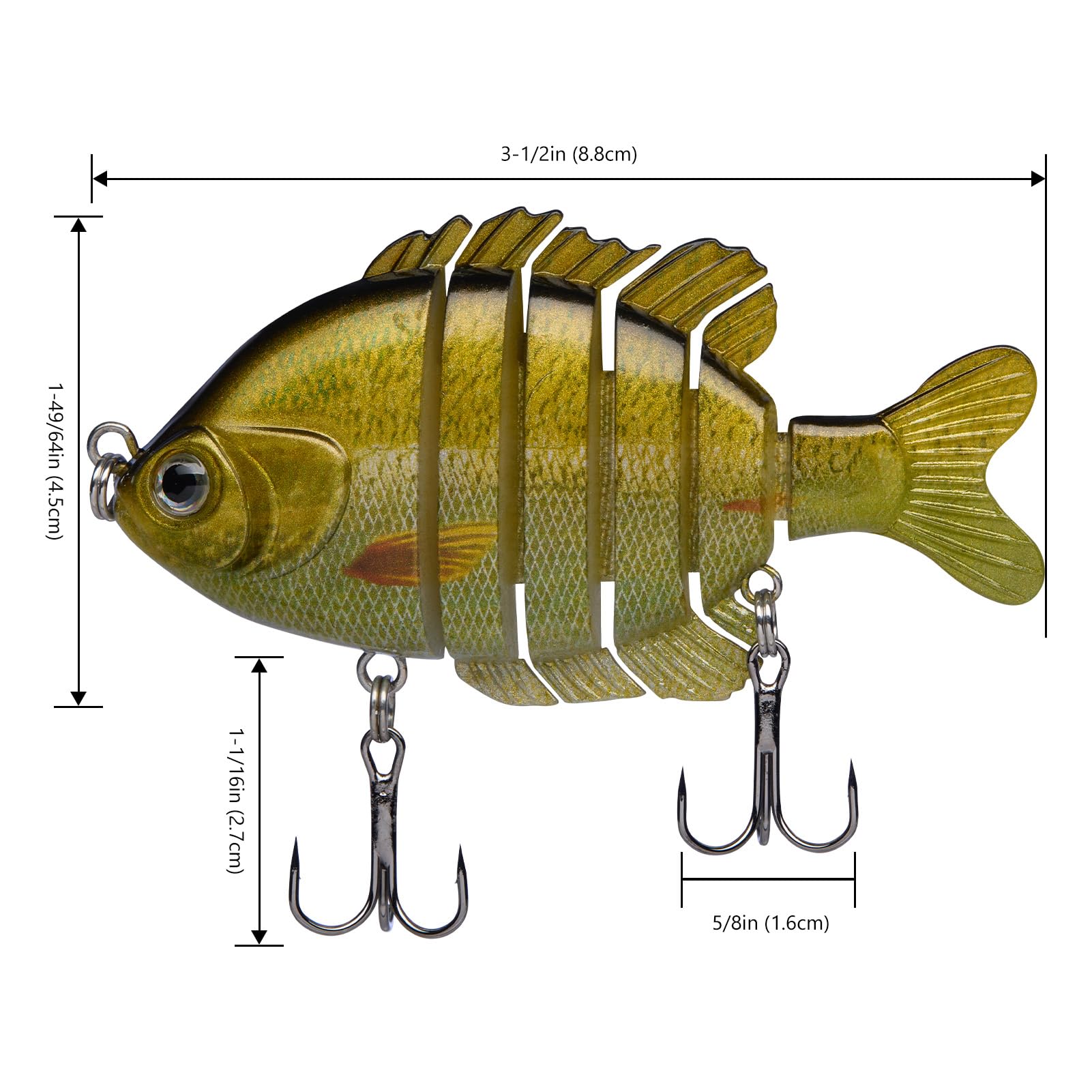 BASSDASH SwimPanfish Lot de 4 leurres de pêche multi-articulés en eau salée 8,9 cm/24,1 g