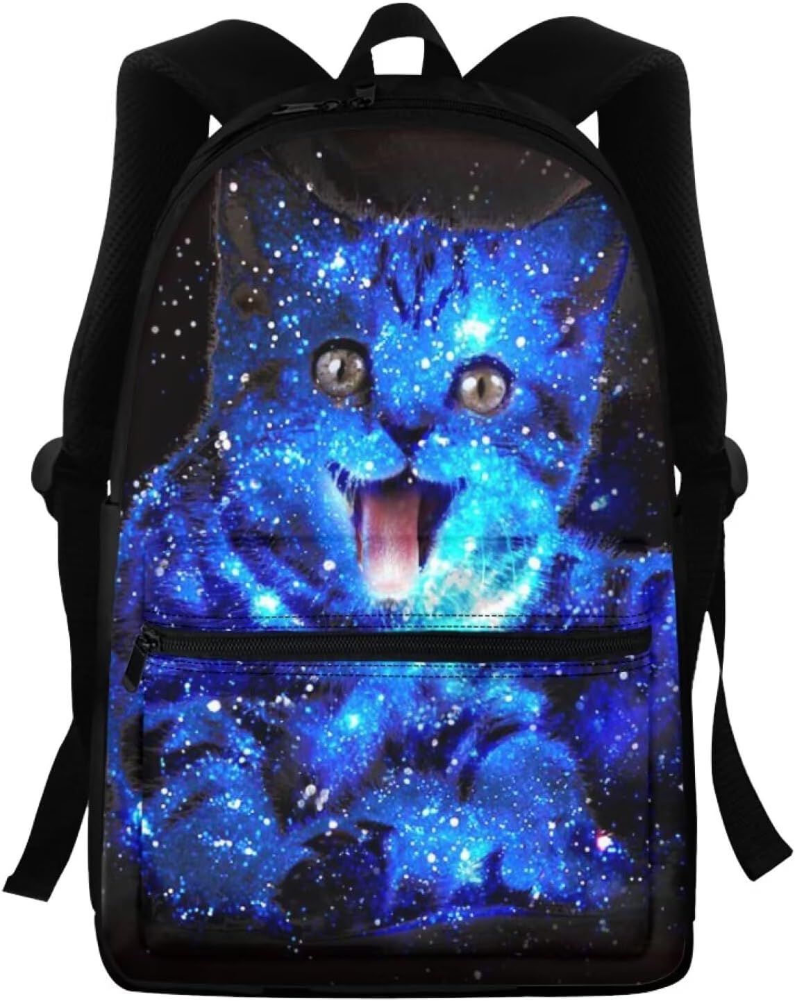 Amzbeauty Blue Galaxy Cat School Backpack Animal Printed Student Book Bag For Kids Boys Girls Casual Rucksack