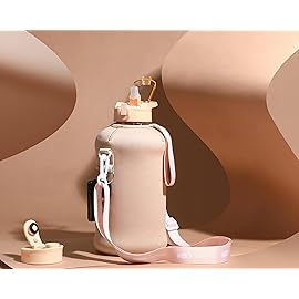 H2O Capsule 2.2L Half Gallon Water Bottle with Storage Sleeve and Covered Straw Lid - BPA Free Large Reusable Drink Container with Handle - Big Sports Jug, 2.2 Liter (74 Ounce), Sandy Beige