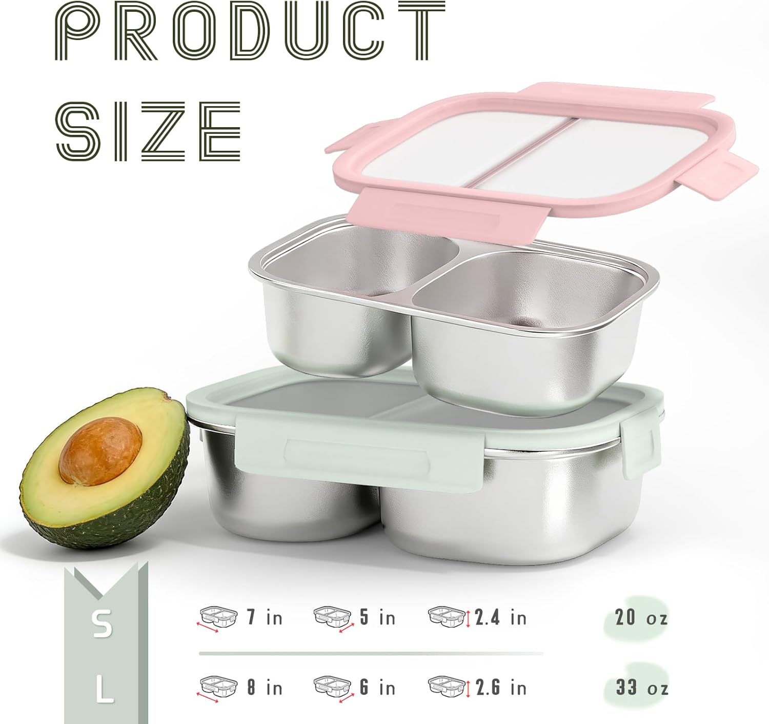 2 Pack 316 Stainless Steel Bento Box, 2-Compartment Microwave-Safe Metal Lunch Box, Large Heavy-Duty Lunch Container for Work, On the Go (33oz/1000ml Blue)