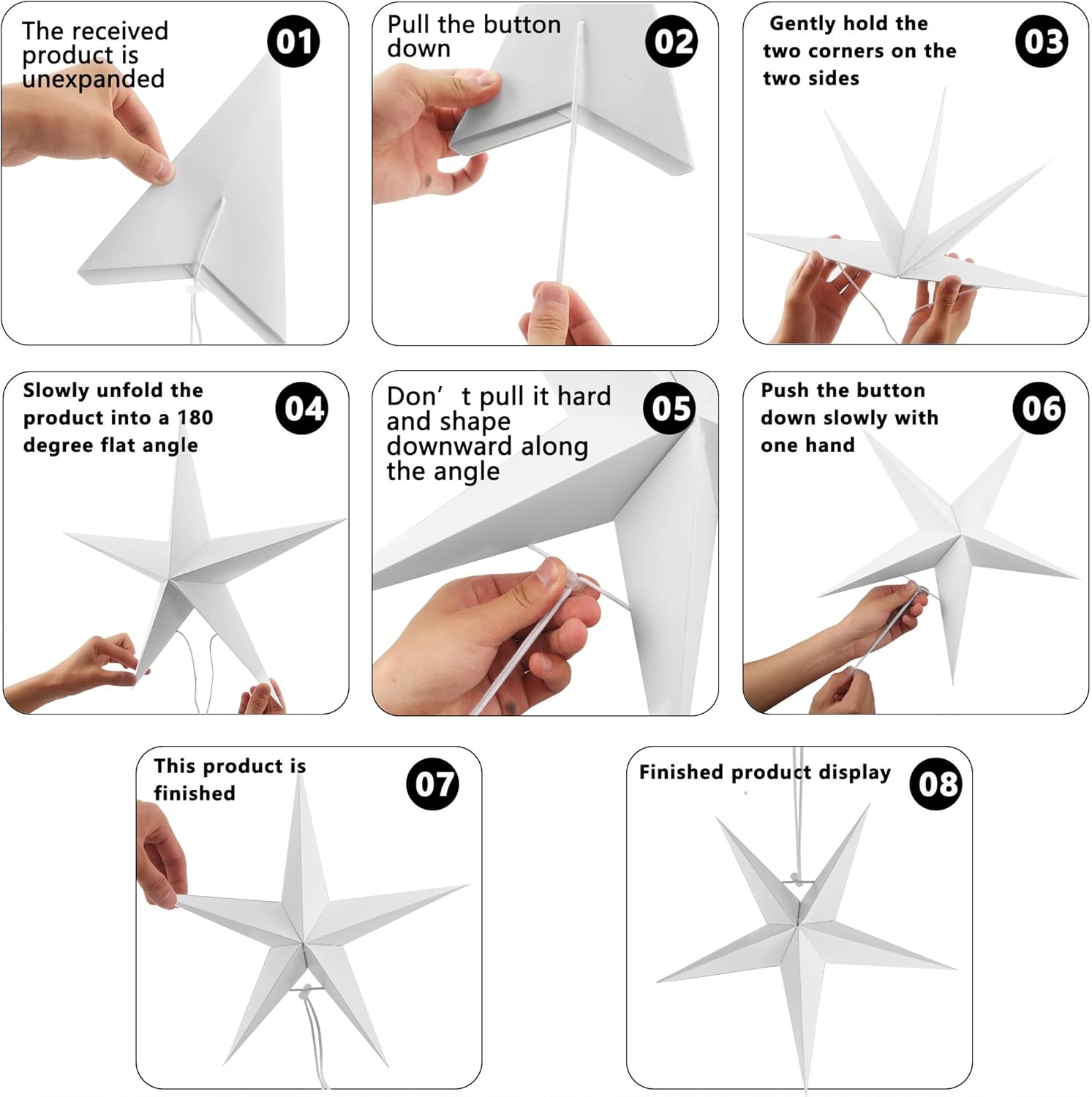 12 Pieces 18 Inch/ 12 Inch/ 10 Inch 3D Paper Stars White Hanging 5 Pointed Paper Star Lanterns Decorations for Wedding Christmas Birthday Party Supplies Home Decor, 3 Size