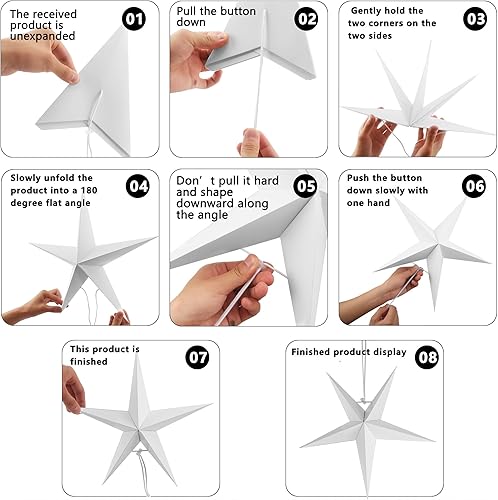 Miniatura 8 de 12 linternas de papel 3D blancas para colgar 5 faroles de papel puntiagudos para bodas, Navidad, cumpleaños, fiestas, suministros para decoración