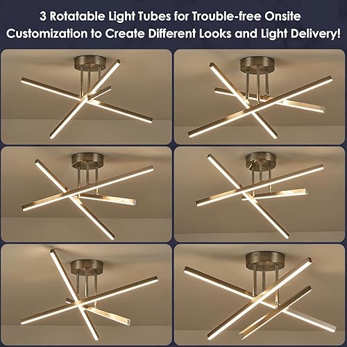 Miniatura 8 de Lámpara LED moderna de 18 W, regulable de níquel semiempotrado, lámpara de techo para cocina, comedor, vestíbulo, entrada, 23.82 pulgadas