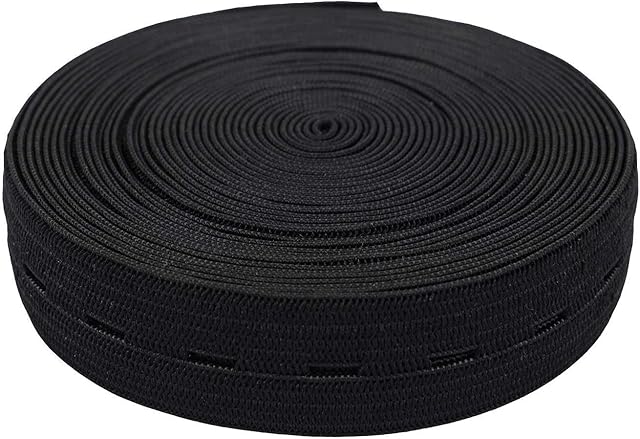 WedDecor Buttonhole Elastic, Elastic Band with Holes Elastic Button Holes Sewing Elastic Bands with Buttonhole for Wigs, Hair Bands, Headband & DIY Projects, Black Elastic 20mm - 5 Metres