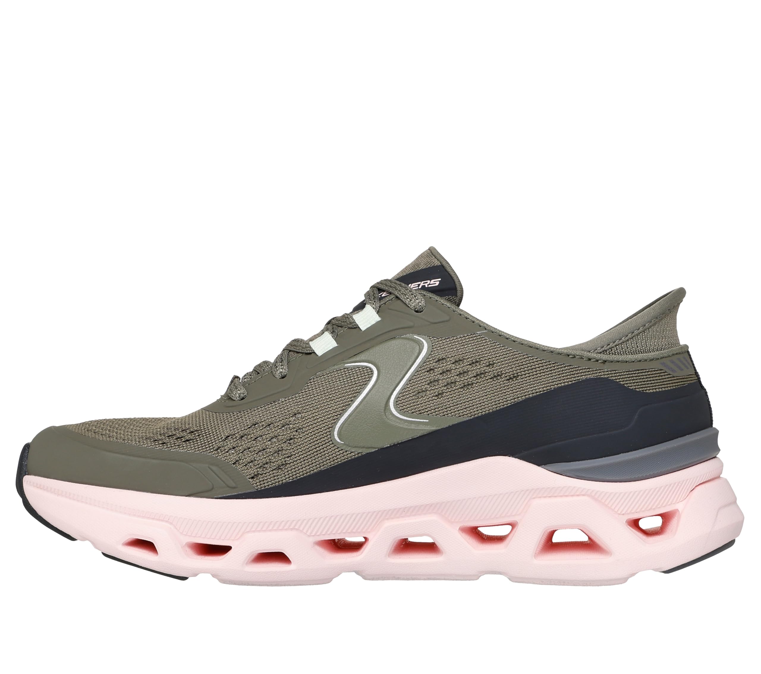 Skechers Women's Glide-Step Altus Slip-in Trainers, Olive Synthetic/Mesh/Pink Trim, 5.5 UK