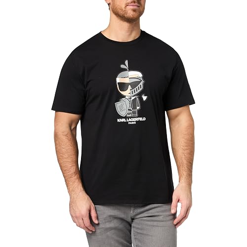 Karl Lagerfeld Men's Crewneck Short Sleeve Spliced Armor Graphic Design Relaxed Fit T-Shirt