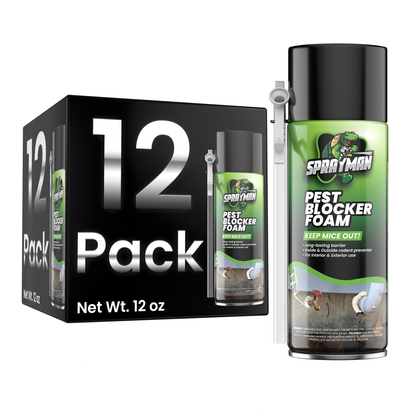 Sprayman Pestblokc Foam Sealant (12X12 Oz) Seals & Insulates Cracks, Gaps & Joints - Moisture-Curing, Waterproof & Paintable - Strong Adhesion &