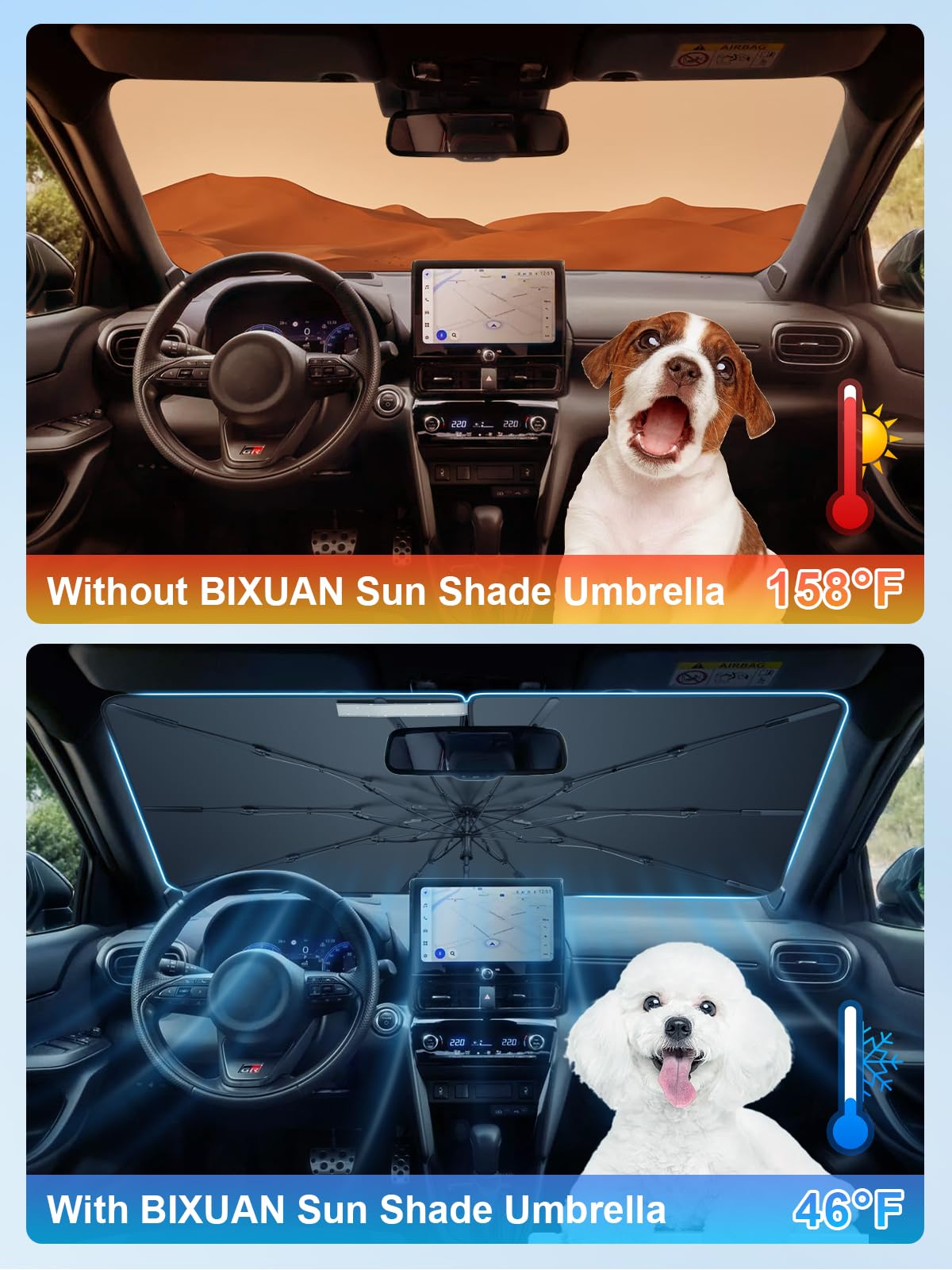 Pare-Soleil Voiture Parapluie Stretch CJSjiasu - Toyota Yaris & Yaris Cross - Protection UV 99%, Isolation Thermique, Pliage Ultra Compact