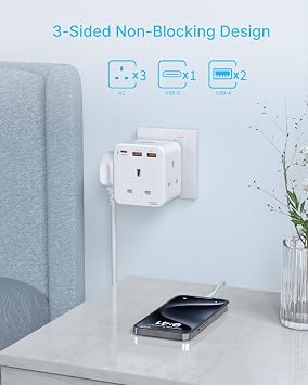 VINTAR 3 Way Adapter Plug Extension Socket with PD 20W Fast Charge