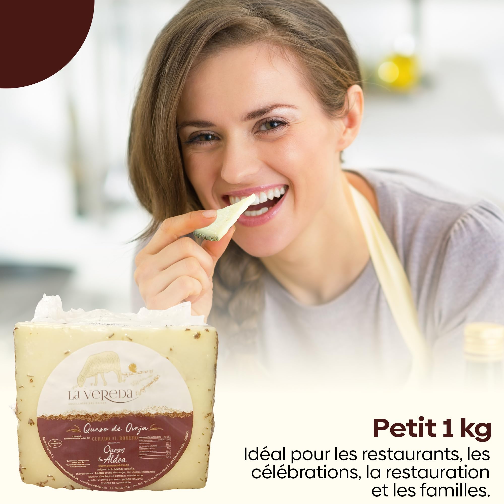 Fromages La Aldea | Fromage Affiné de Brebis au Beurre et au Romarin 1 kg | Affinage 6 Mois | Morceau de Fromage au Lait Cru Artisanal | Coffret Cadeau Gourmand, Panier de Fromages Gourmands Cadeau