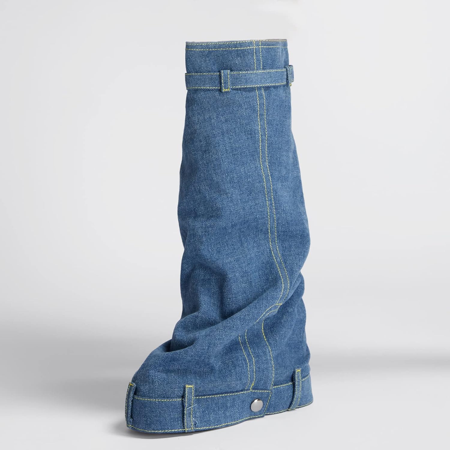 Arqa Women's Fold Over Knee High Boots Platform Heel Padlock Boot with Zipper Denim Jeans Biker Shoes