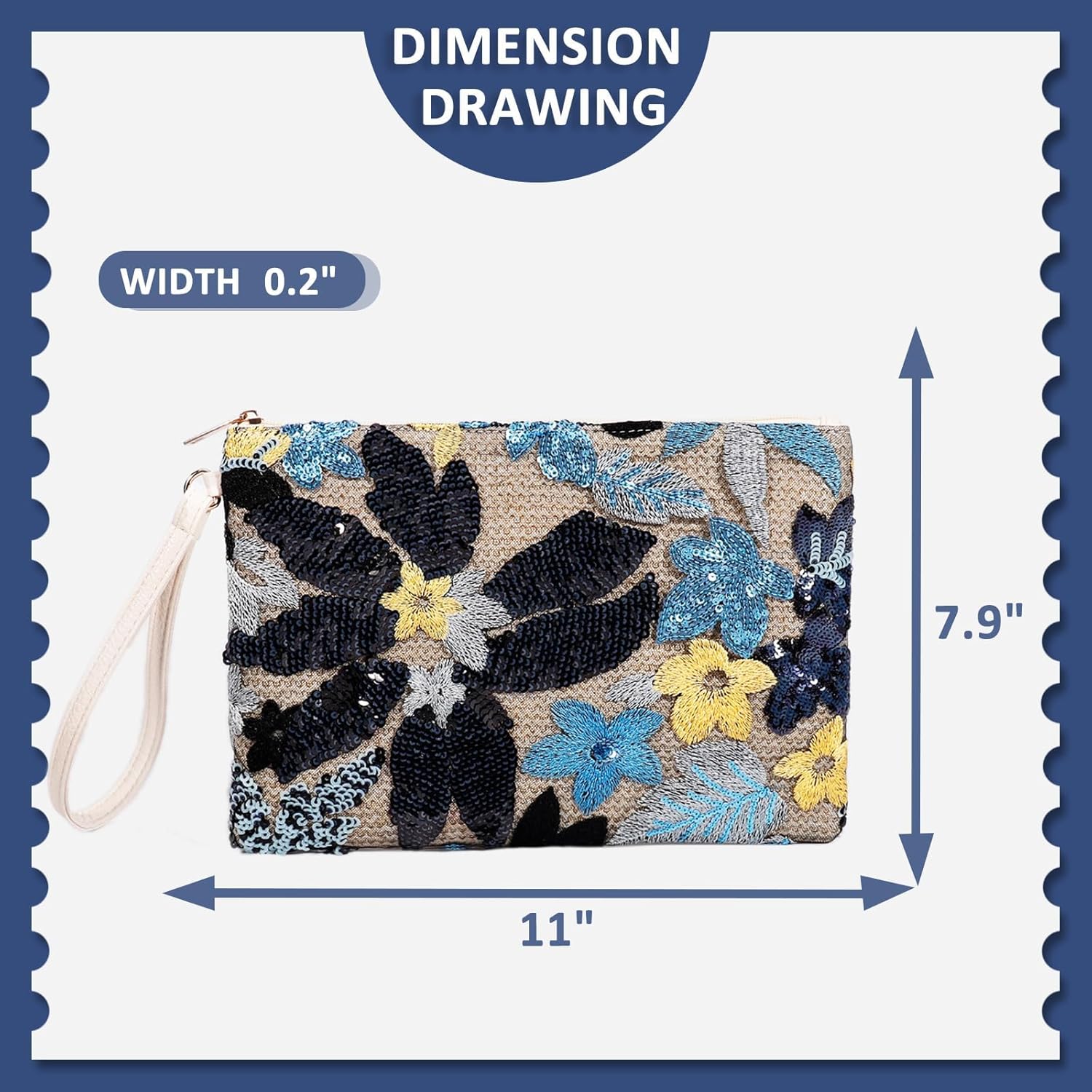 Clutch Purses for Women, Straw Bag, Bohemian Handmade Sequin Embroidered Flowers Envelope Package, Leather wristbands, Beach Handbags for Vacation, Travel, Banquet(Black Flower) - Image 4