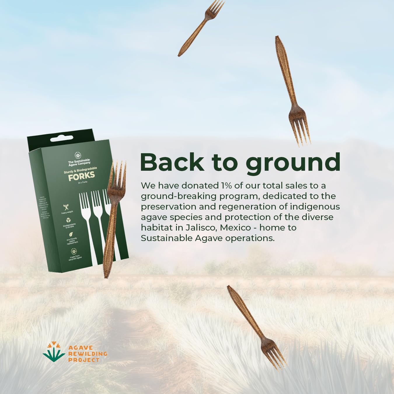 Sustainable Agave Co - Agave Fiber Forks - 1000 Count - Plant-Based, Made With Upcycled Materials - Brown, Bulk