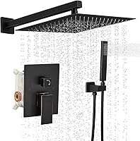 Vista 13 de BWE Grifo de ducha negro de 10 pulgadas, cuadrado de lujo, sistema de ducha mezclador de lluvia, juego completo de 2 funciones, equilibrio