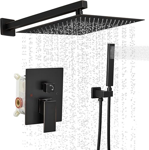 Miniatura 14 de BWE Juego combinado de ducha de mezclador de lluvia de lujo de 12 pulgadas cuadradas para baño, montado en la pared, sistema de cabezal de ducha