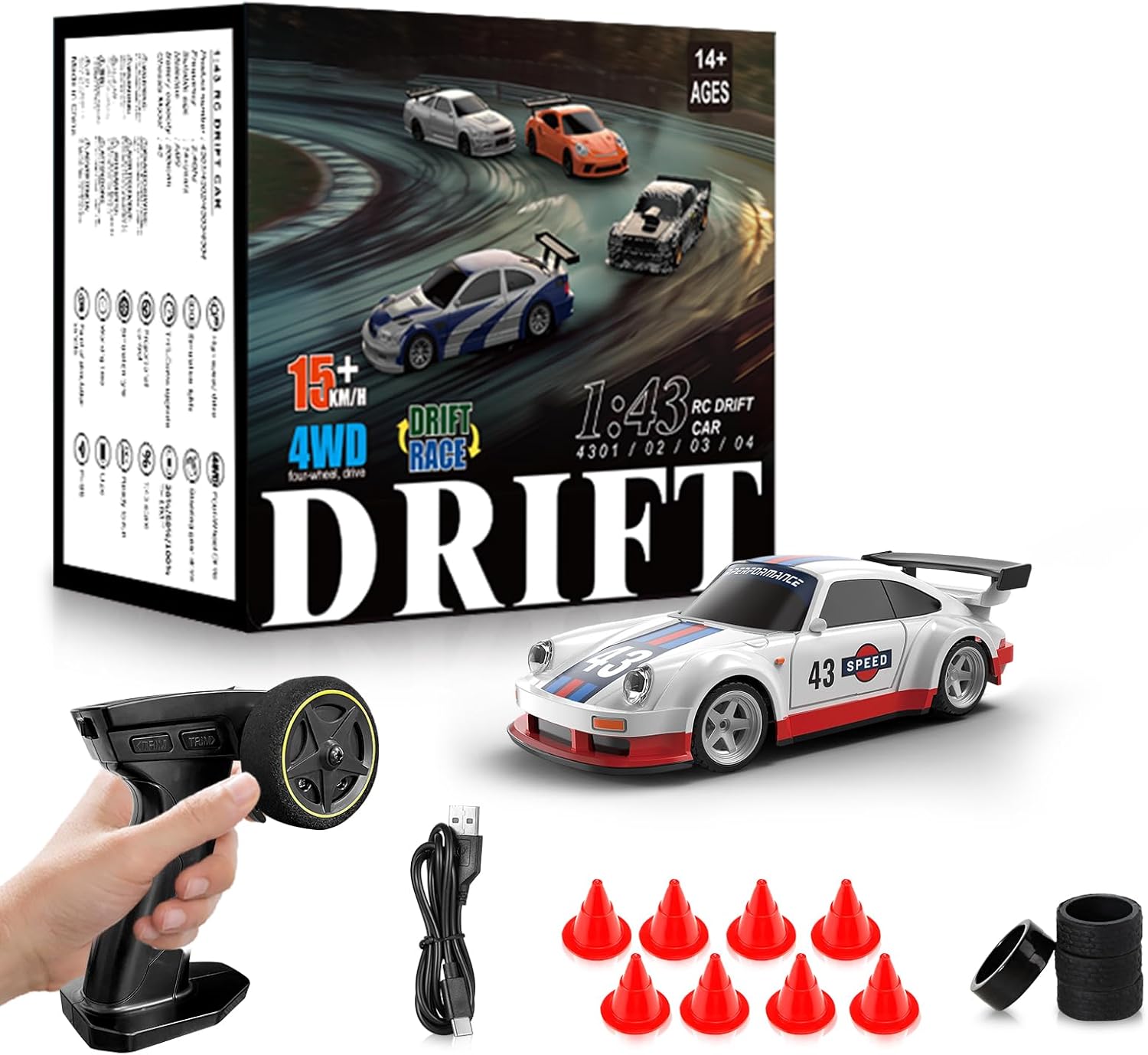 RC Drift Car 1/43 Micro 4WD with Gyroscope and 2.4GHz Controller