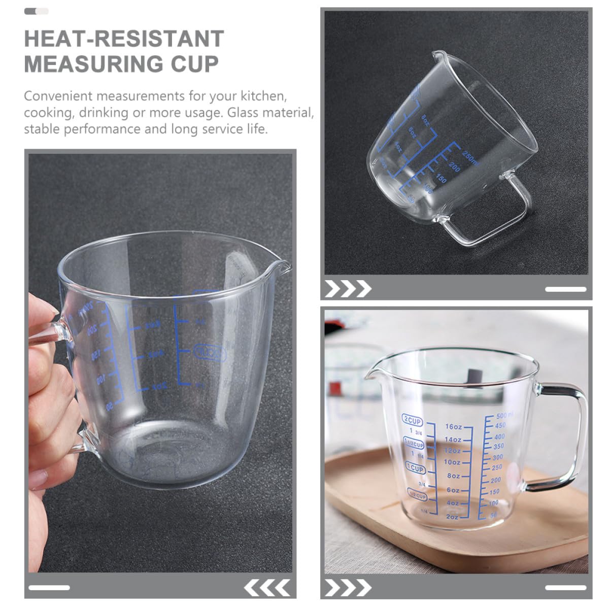 jojofuny Tazas Medidoras de y Resistencia al Desgaste Juego de 2 de 250ml y 500ml Medición Clara para Cocina y Restaurante