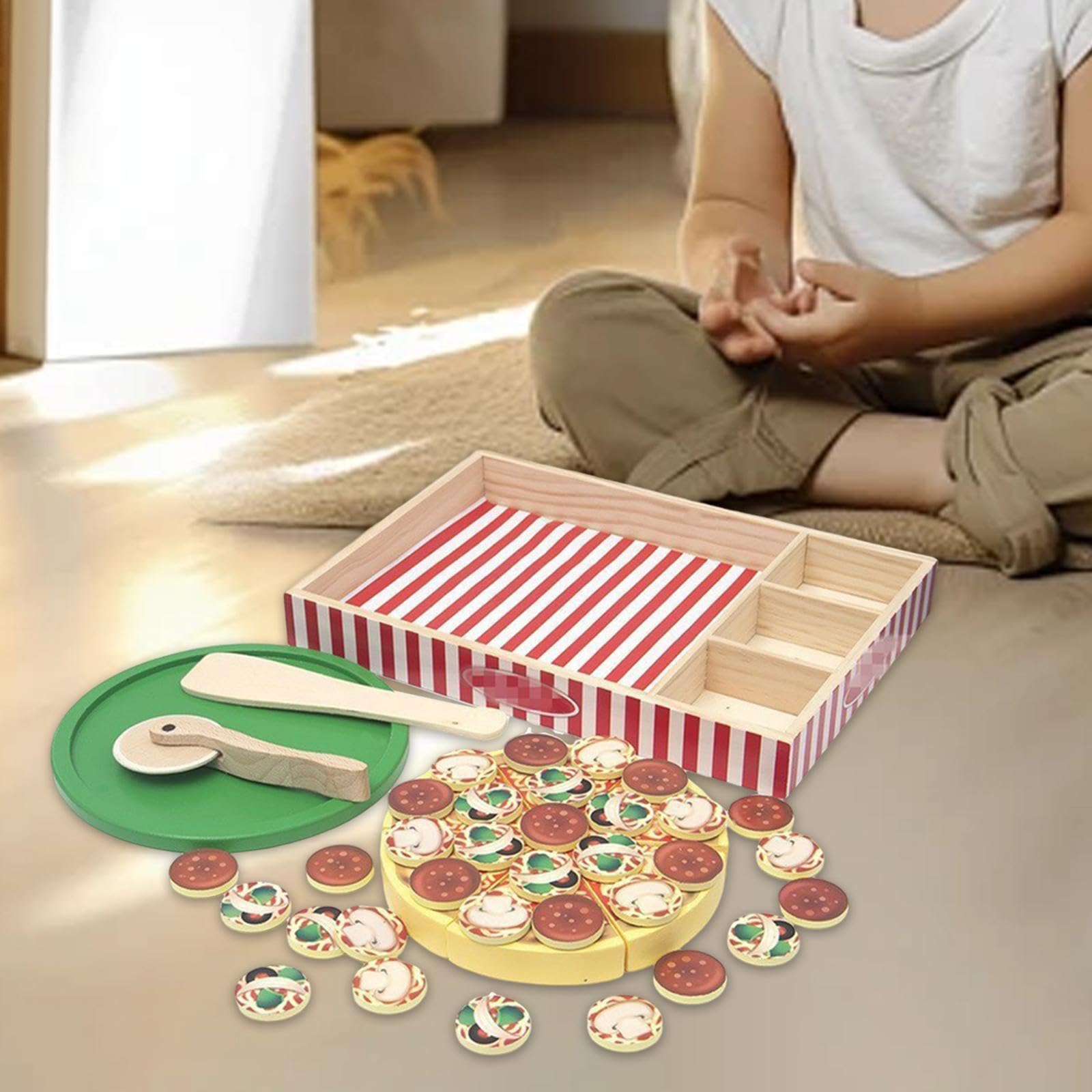 Set da cucina giocattolo per pizza in legno creativo per bambini, gioco di finzione, promuove le capacità comunicative e il gioco cooperativo. Set da