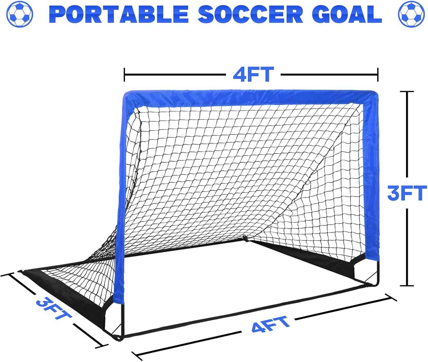 Simple Deluxe 2 Set 4‘x3’ Portable Soccer Goal, Pop Up Soccer Net for Backyard Games and Training, Includes 2 Oxford Cloth Bags and 8 Stakes, Blue & Black
