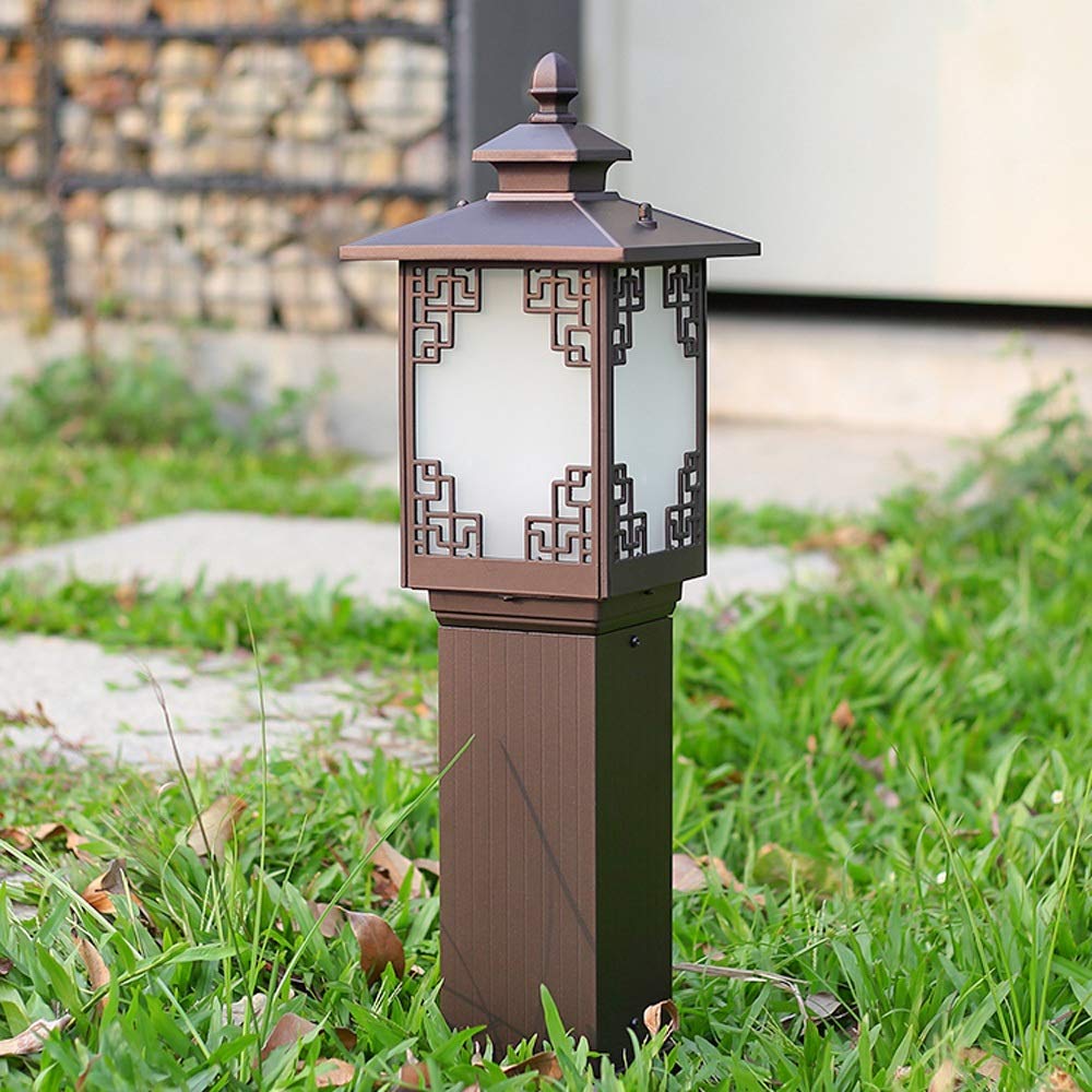 Zewnętrzna wodoodporna lampa słupkowa IP54 do trawnika, europejska, antyczna, prosta, aluminiowa, kwadratowa, słupowa, ogrodowa, trawnikowa, E27, wysoka, słupowa, latarn,Coffee_80cm