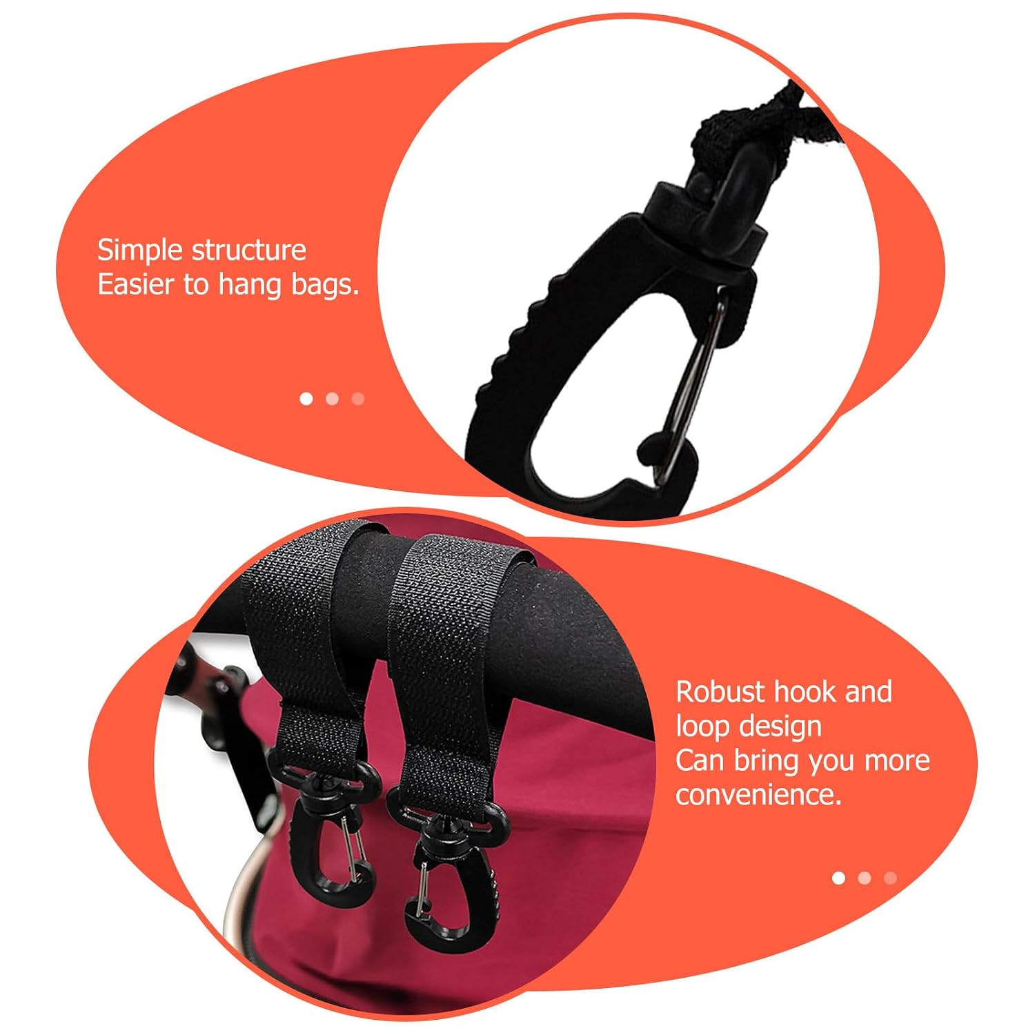 4pcs Stroller Hooks Multi-Functional Rotatable 360° Hanging Clips Black for Diaper Bags and Stroller Organizers in Accessories