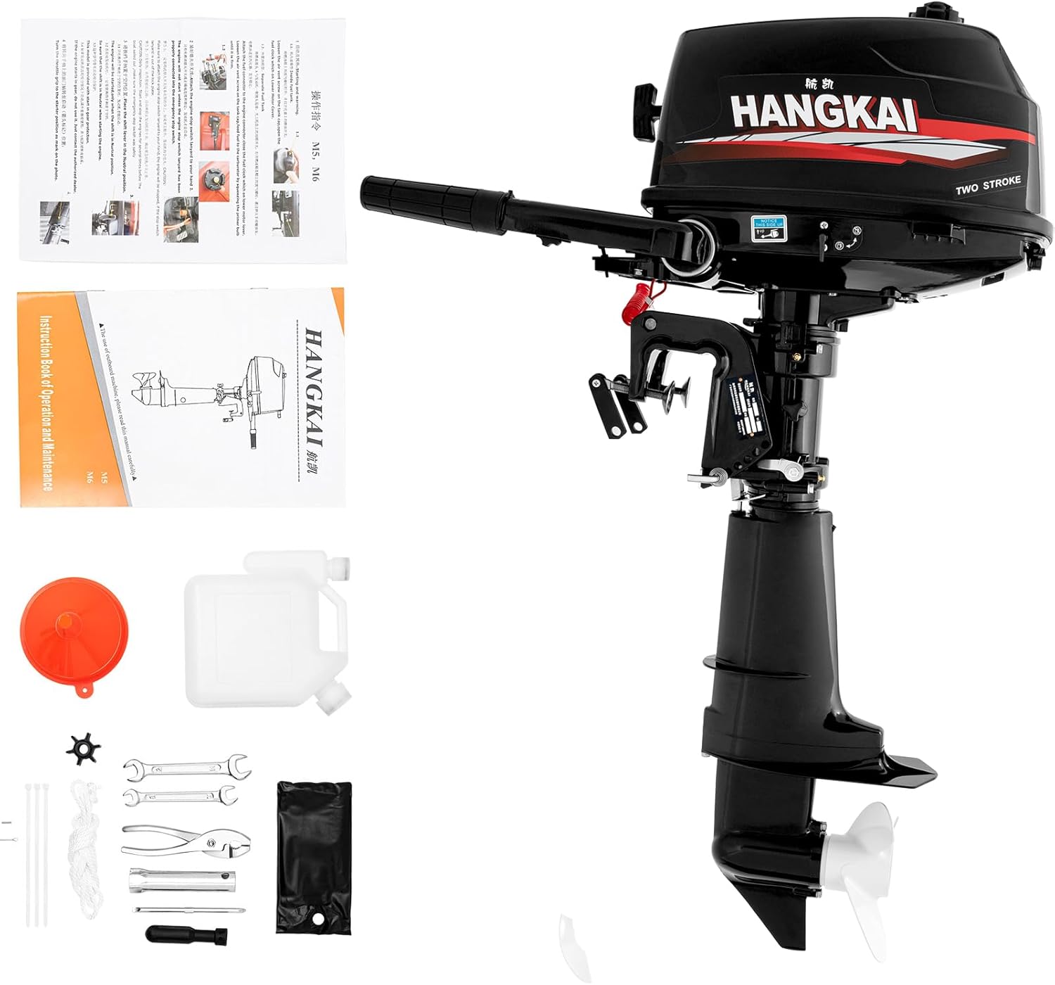 Outboard Motor, 2-Stroke 102CC 6HP Heavy Duty Outboard Short Shaft Marine Engines Water Cooling Outboard Boat Motors w/CDI Ignition System&0.66 Gal Fuel Tank for Yachts, Sailboats, Fishing Boats