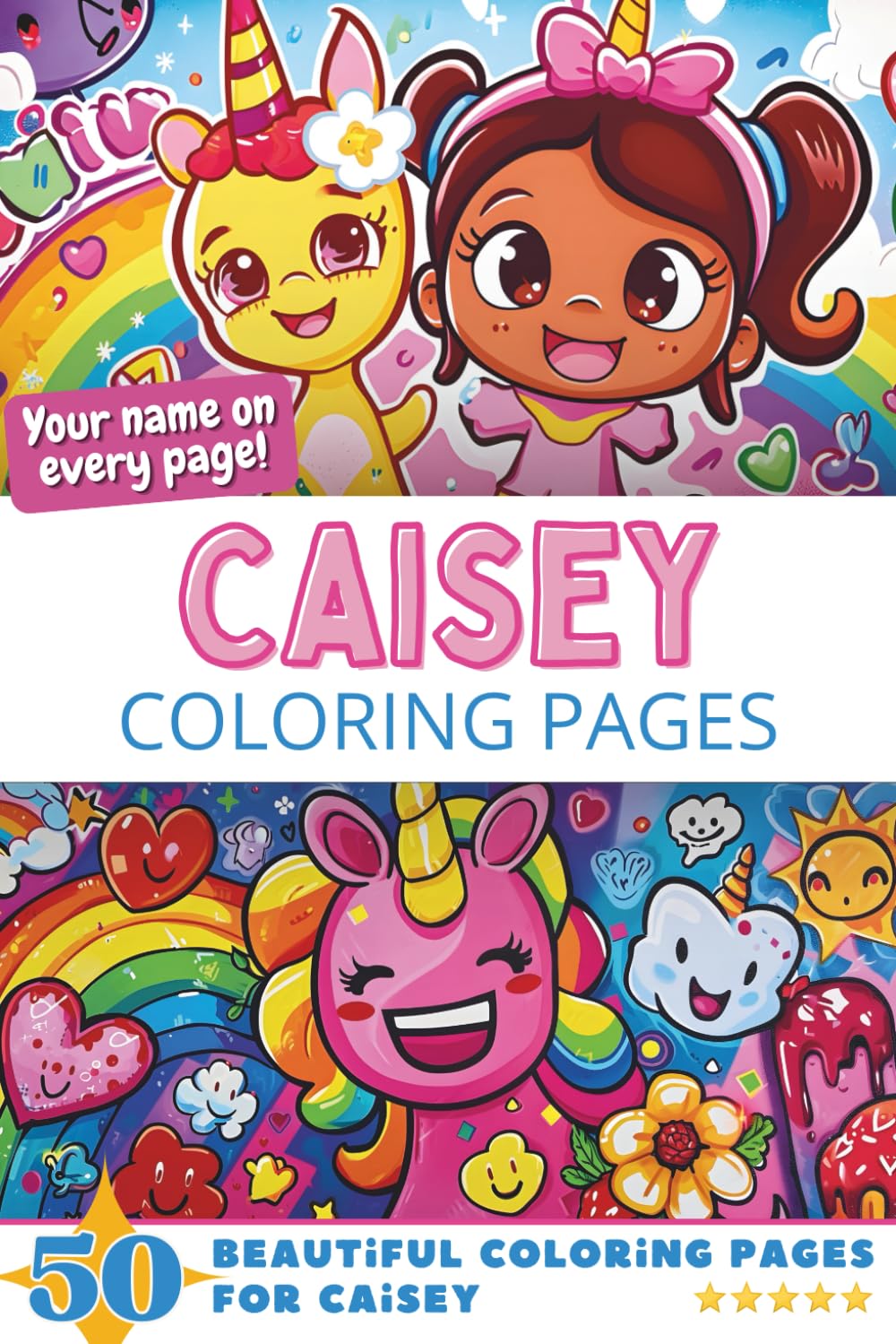 Caisey Coloring Pages: Wow-Effect! Your name on every page - Caisey coloring book - 6x9" - 50x Caisey coloring page - Fantastic Gift