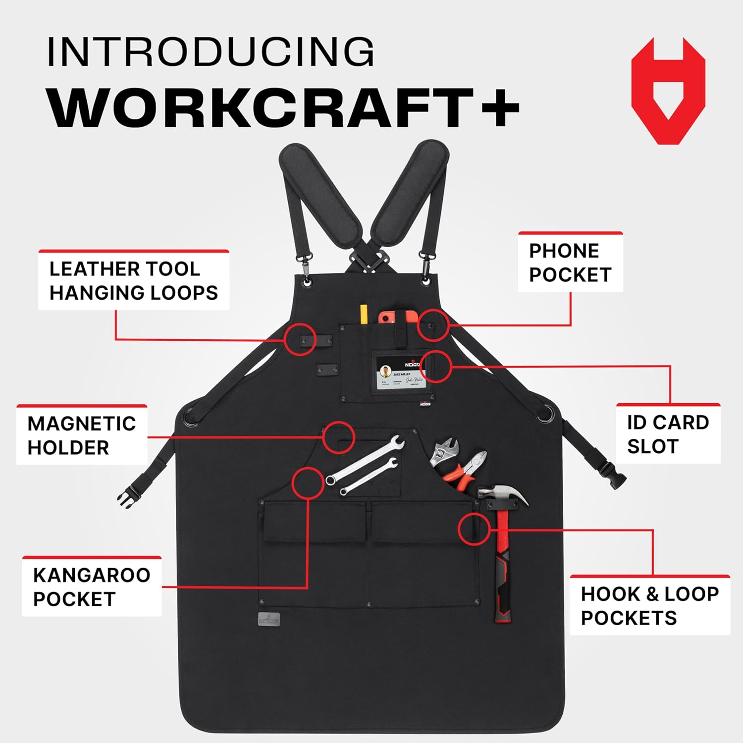 NoCry Woodworking Apron for Men — Reinforced Pockets with Metal Rivets, Magnetic Holder & Leather Tool Loops — Shop Aprons for Men with Cross-Back Straps, Non-Slip Shoulder Pads & Quick-Release Buckle - Image 2