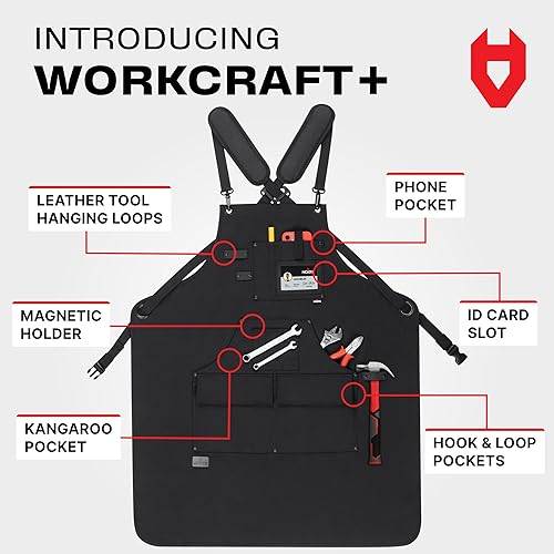 Miniatura 2 de NoCry Delantal de carpintería para hombre, bolsillos reforzados con remaches de metal, soporte magnético y bucles de herramientas de cuero, compra
