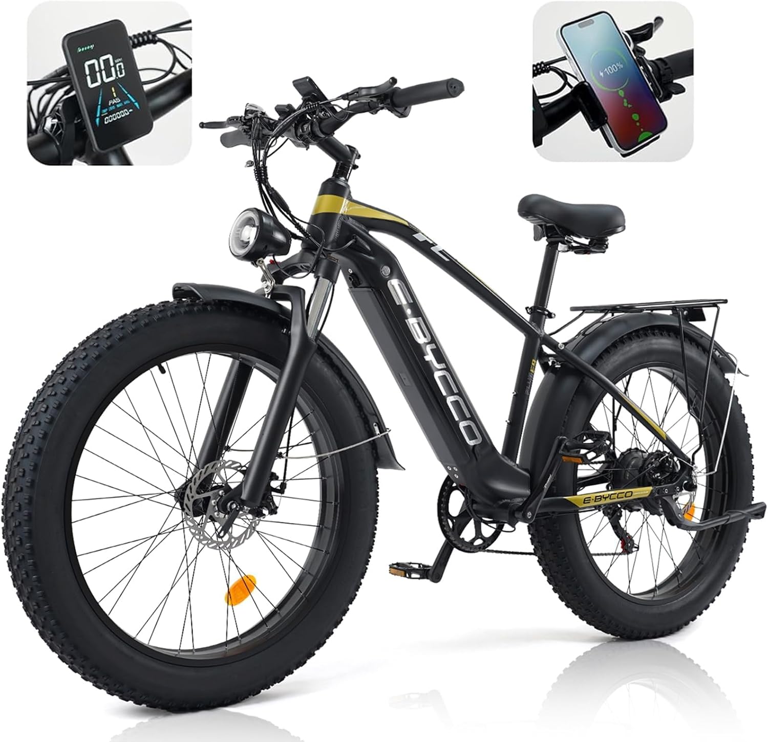 E·Bycco Electric Bike for Adults, 1000W, 48V 17.5AH Battery, 34MPH 70Miles Long Range, 26 Fat Tire All Terrain Electric Bicycle, 7-Speed Pedal Assist Throttle, Waterproof Commuter E-Bike for Men