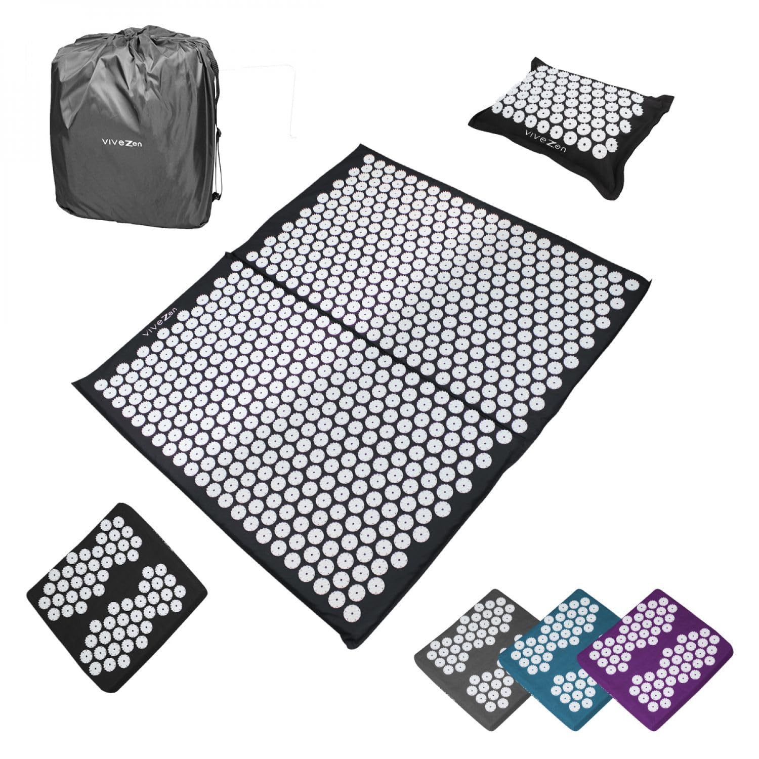 Vivezen - Kit d'acupression, tapis, coussin et repose pieds avec sac de transport - 4 coloris