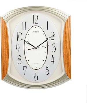 Rhythm Sweep Lounge Wall Clock -Arched Frame in Light Gold & Wood Effect