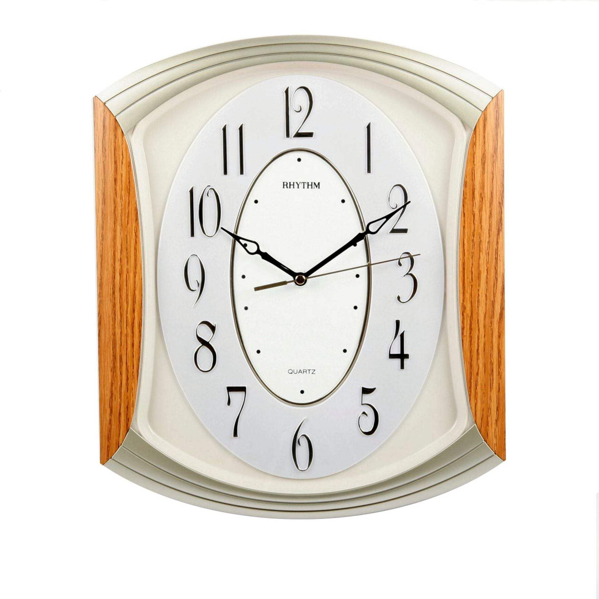 Sweep Lounge Wall Clock -Arched Frame in Light Gold & Wood Effect