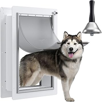 Dog Door for Wall - Steel Frame, Telescoping Tunnel & Double Food-Grade Silicone Flaps Pet Door, Large Dog Door with Secure Lock Pets Up to 100 lbs - Large
