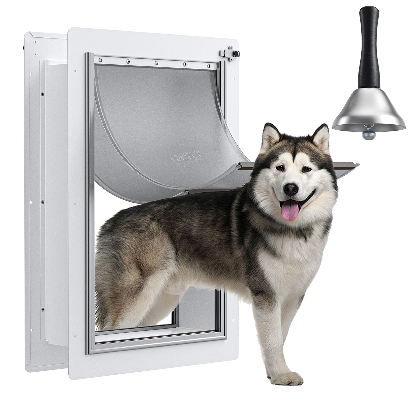 Dog Door for Wall - Steel Frame, Telescoping Tunnel & Double Food-Grade Silicone Flaps Pet Door, Large Dog Door with Secure Lock (Pets Up to 100 lbs)
