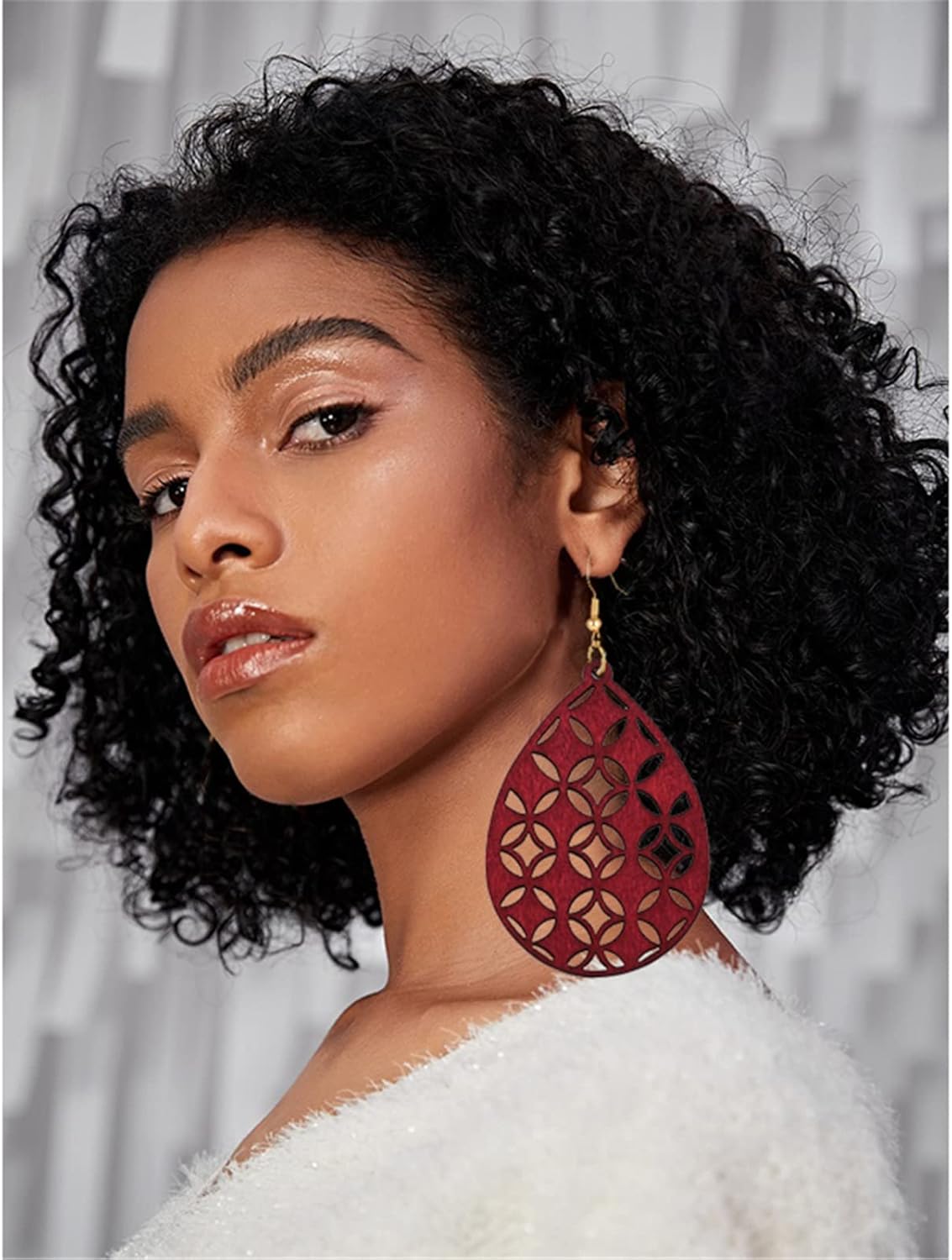 Bohemian Wooden Hollow African Earrings for Women Natural Light Weight Wood Teardrop Drop Dangle Hook Earrings - Image 4