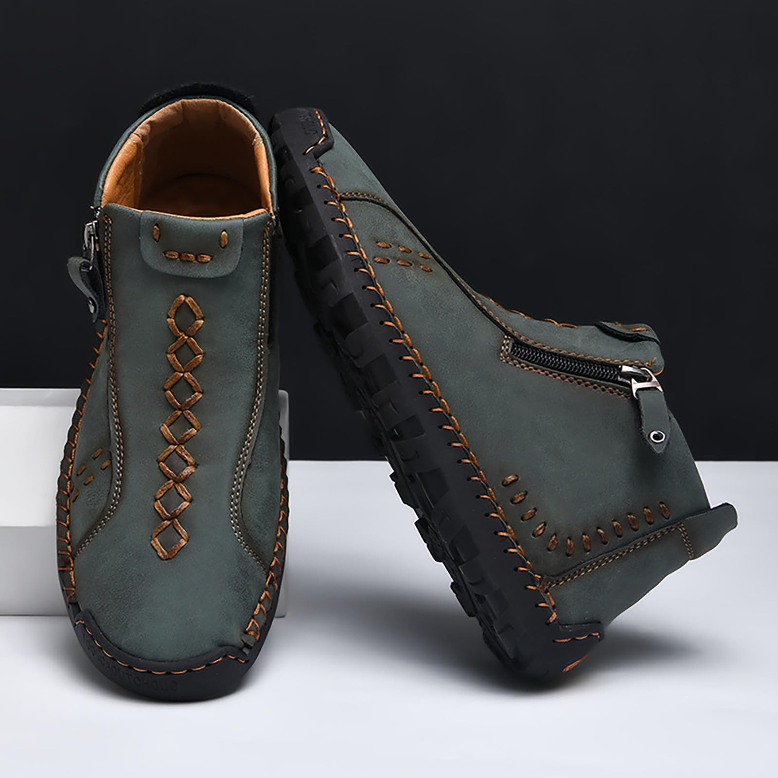Stivaletti in pelle, da uomo, sportivi, antiscivolo, per il tempo libero, leggeri, suola piatta, confortevoli, stile retrò, comode da jogging, casual